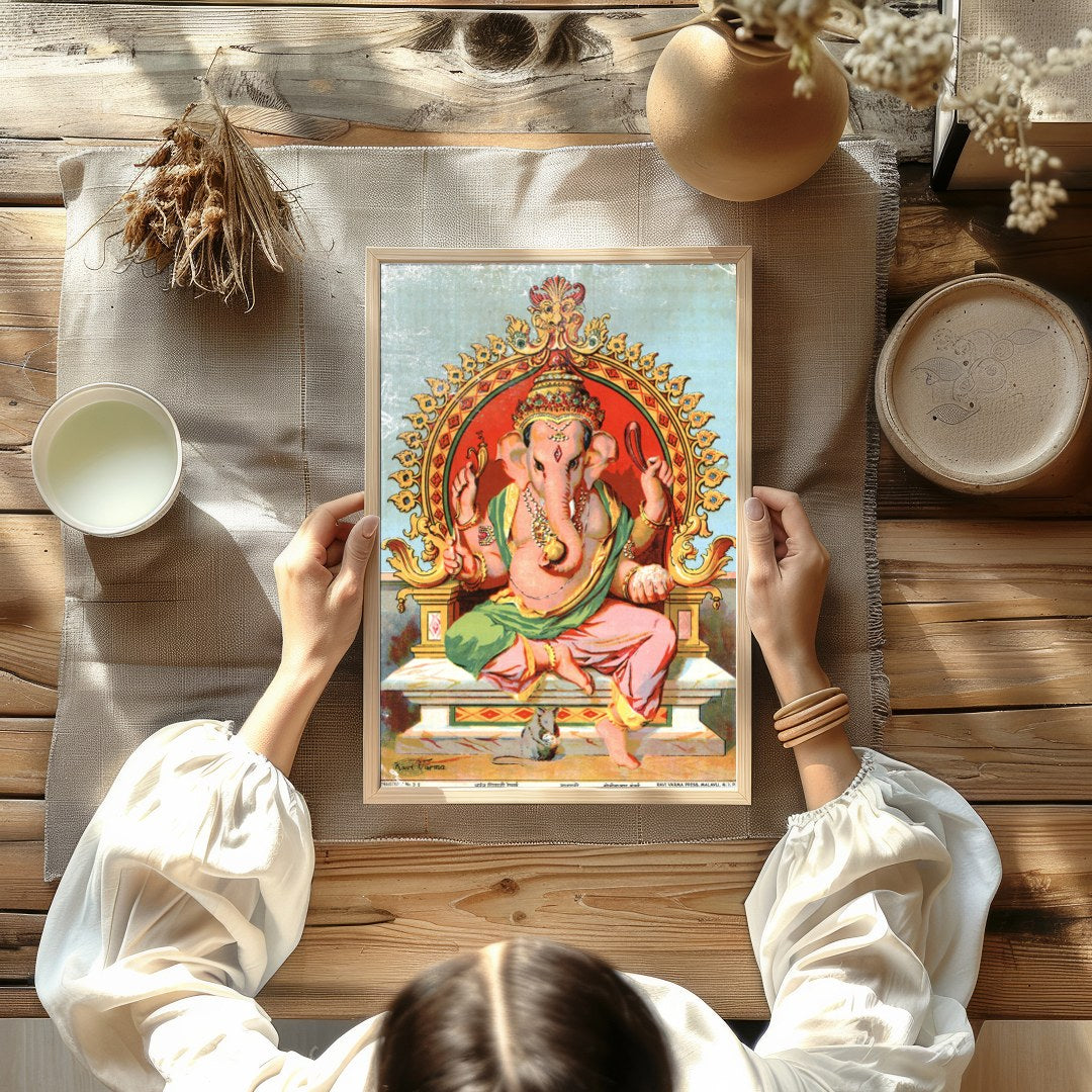 Experience the divine elegance of Lord Ganesh depicted in vibrant colors and intricate details. for studio