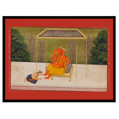 Immerse yourself in the serene aura of Lord Ganesha, seated majestically on a golden throne under for lovely-house