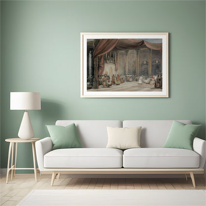 Immerse yourself in the opulence and drama of this intricate artwork depicting a royal gathering for Hall