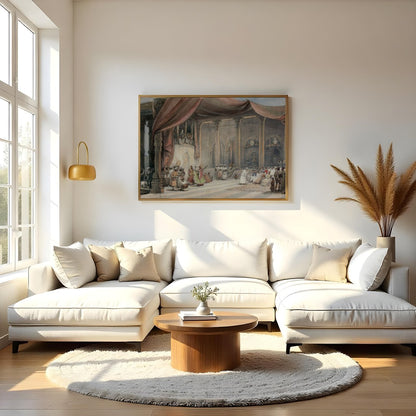 Immerse yourself in the opulence and drama of this intricate artwork depicting a royal gathering for Living Room