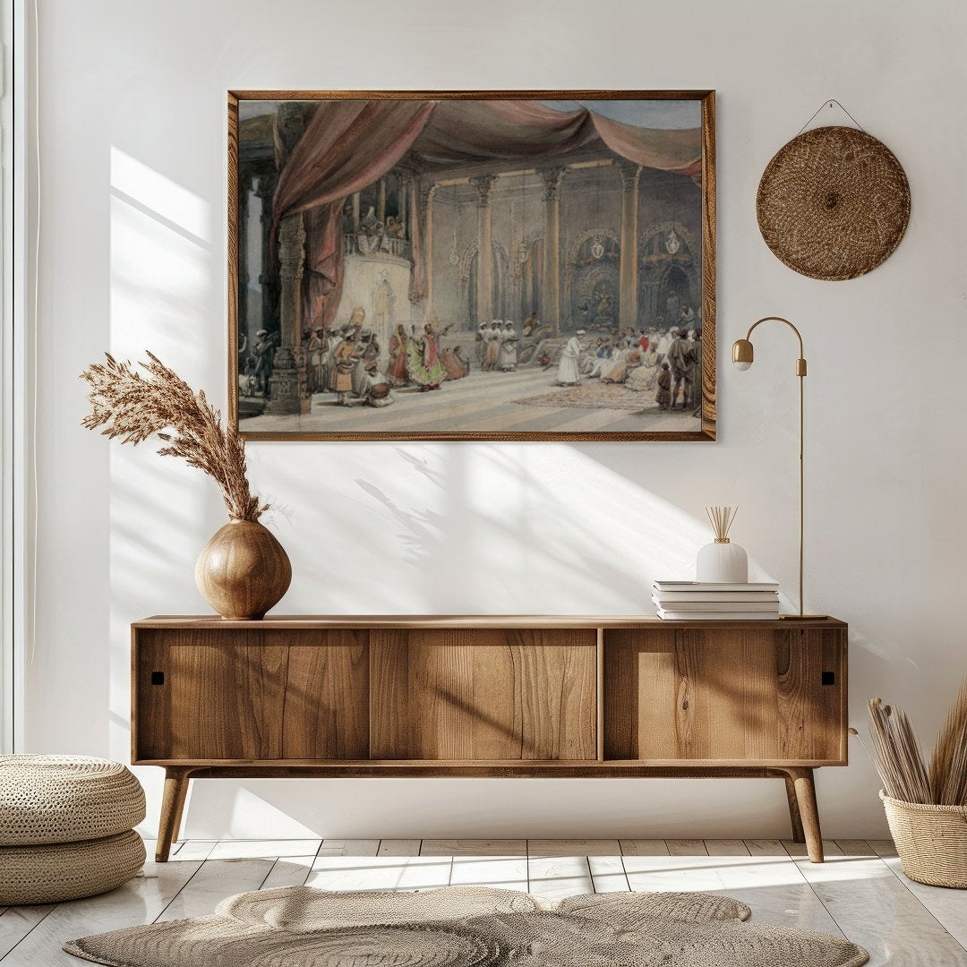 Immerse yourself in the opulence and drama of this intricate artwork depicting a royal gathering for Sitting Area