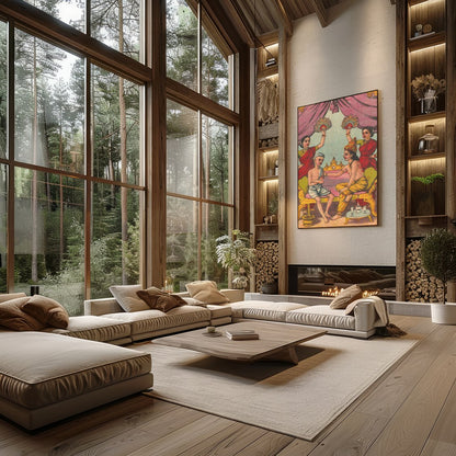 Immerse yourself in a scene of royal intimacy with this exquisite artwork. Featuring opulent hues for Living Room