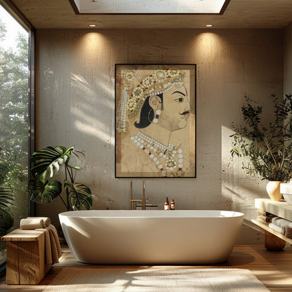 This captivating artwork captures the regal essence of historical portraiture with exquisite for Bathroom