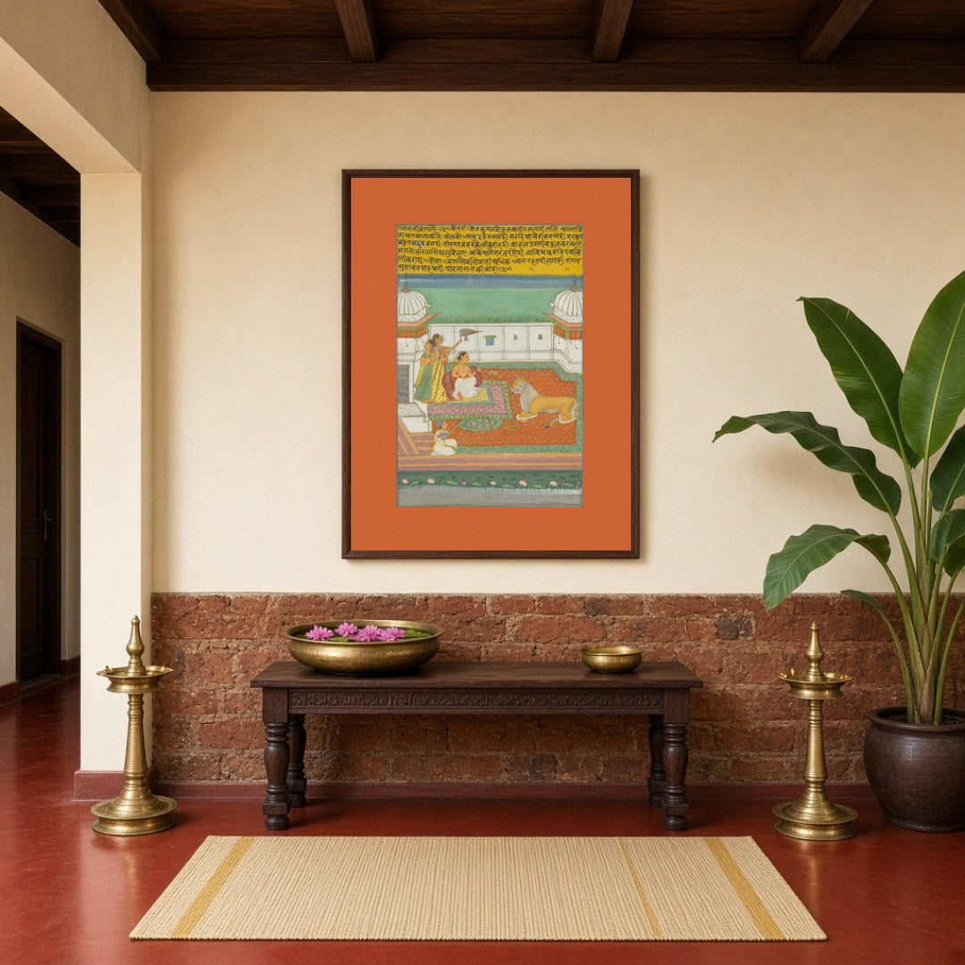Immerse yourself in the exquisite world of Ragamala with this captivating artwork depicting a for Hallway