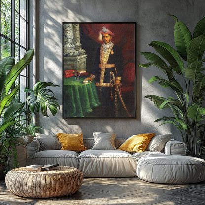 Immerse yourself in the grandeur of royalty with this exquisite portrait of a dignified Maharaja. for Balcony