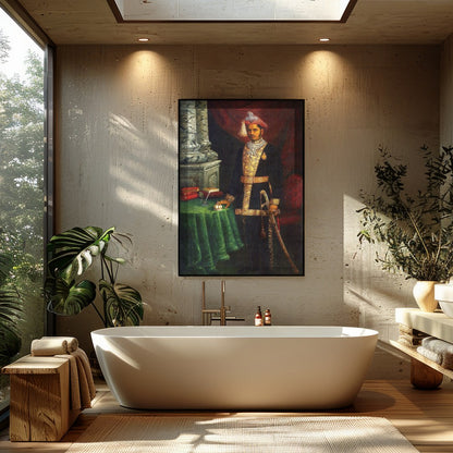 Immerse yourself in the grandeur of royalty with this exquisite portrait of a dignified Maharaja. for Bathroom