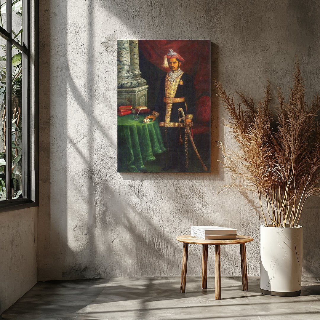 Immerse yourself in the grandeur of royalty with this exquisite portrait of a dignified Maharaja. for Entrance