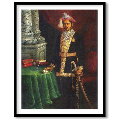 Immerse yourself in the grandeur of royalty with this exquisite portrait of a dignified Maharaja. for hallway