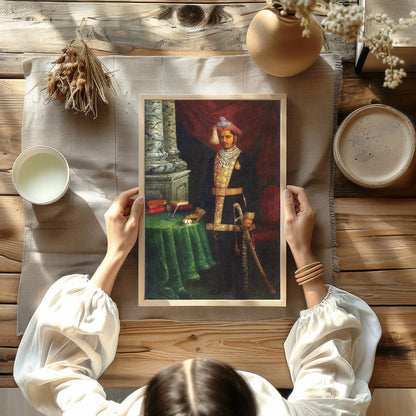 Immerse yourself in the grandeur of royalty with this exquisite portrait of a dignified Maharaja. for Kitchen