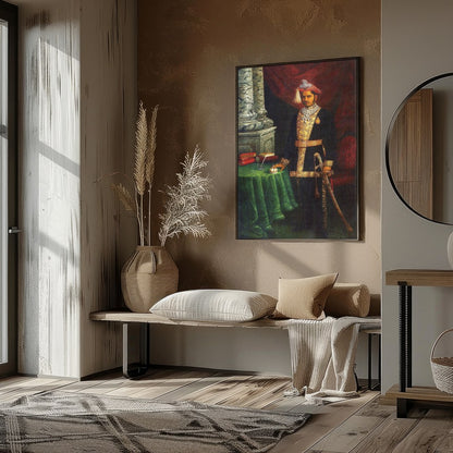 Immerse yourself in the grandeur of royalty with this exquisite portrait of a dignified Maharaja. for residence