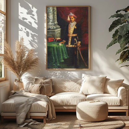 Immerse yourself in the grandeur of royalty with this exquisite portrait of a dignified Maharaja. for Sitting Area