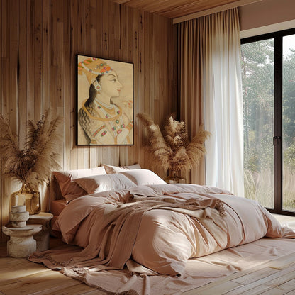 This exquisite artwork captures the elegance and grandeur of Mughal royalty. The intricately for Bedroom