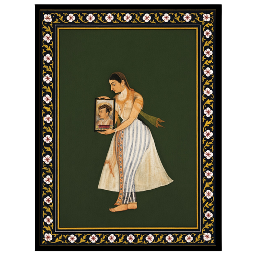 Discover the elegance and grace of Mughal artistry in this exquisite depiction of Nur Jahan holding for abode