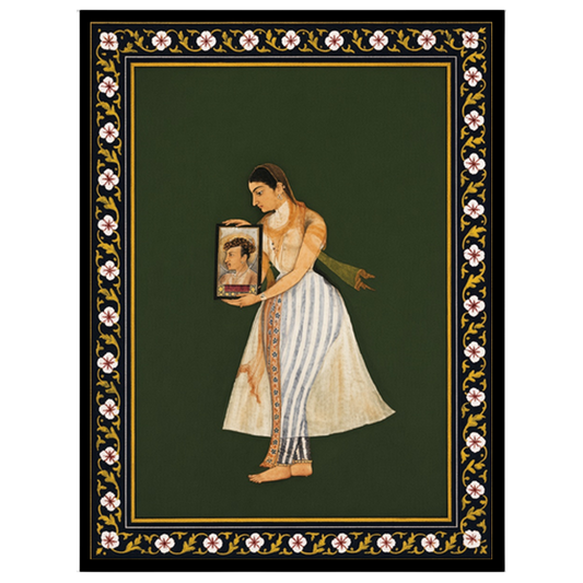 Discover the elegance and grace of Mughal artistry in this exquisite depiction of Nur Jahan holding for abode