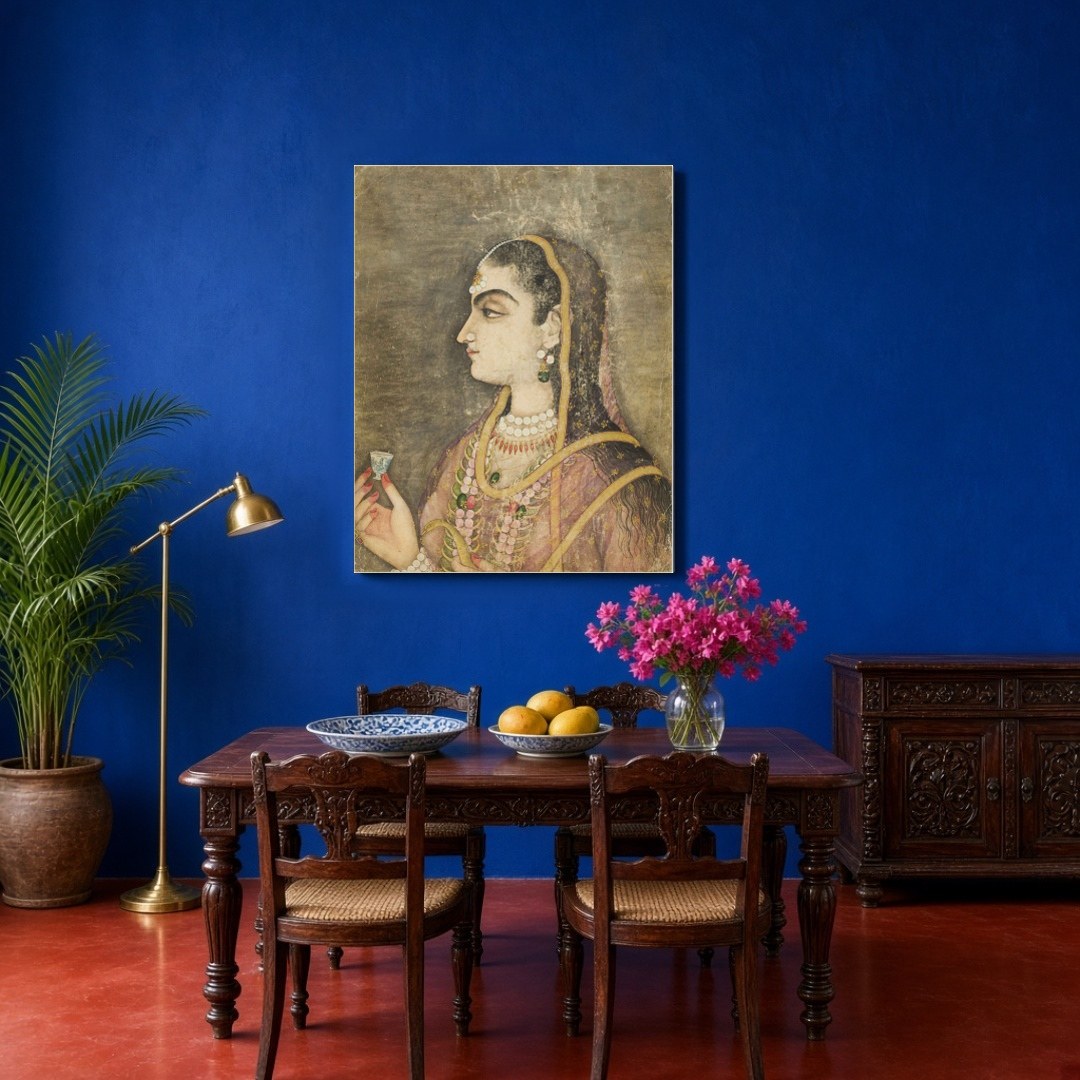 Immerse yourself in the elegance of the Mughal era with this exquisite wall art, featuring a regal for Dining