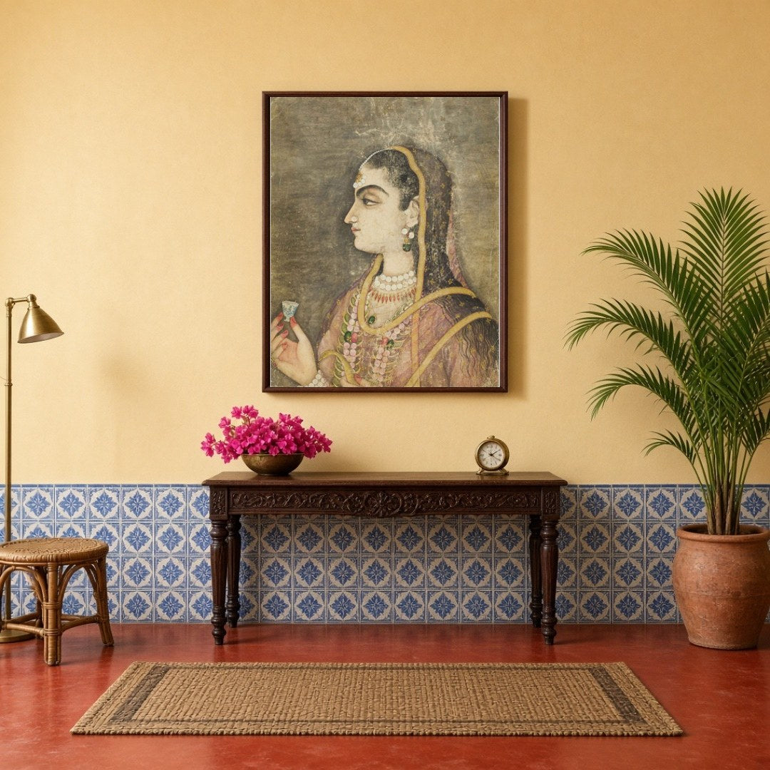 Immerse yourself in the elegance of the Mughal era with this exquisite wall art, featuring a regal for Hallway