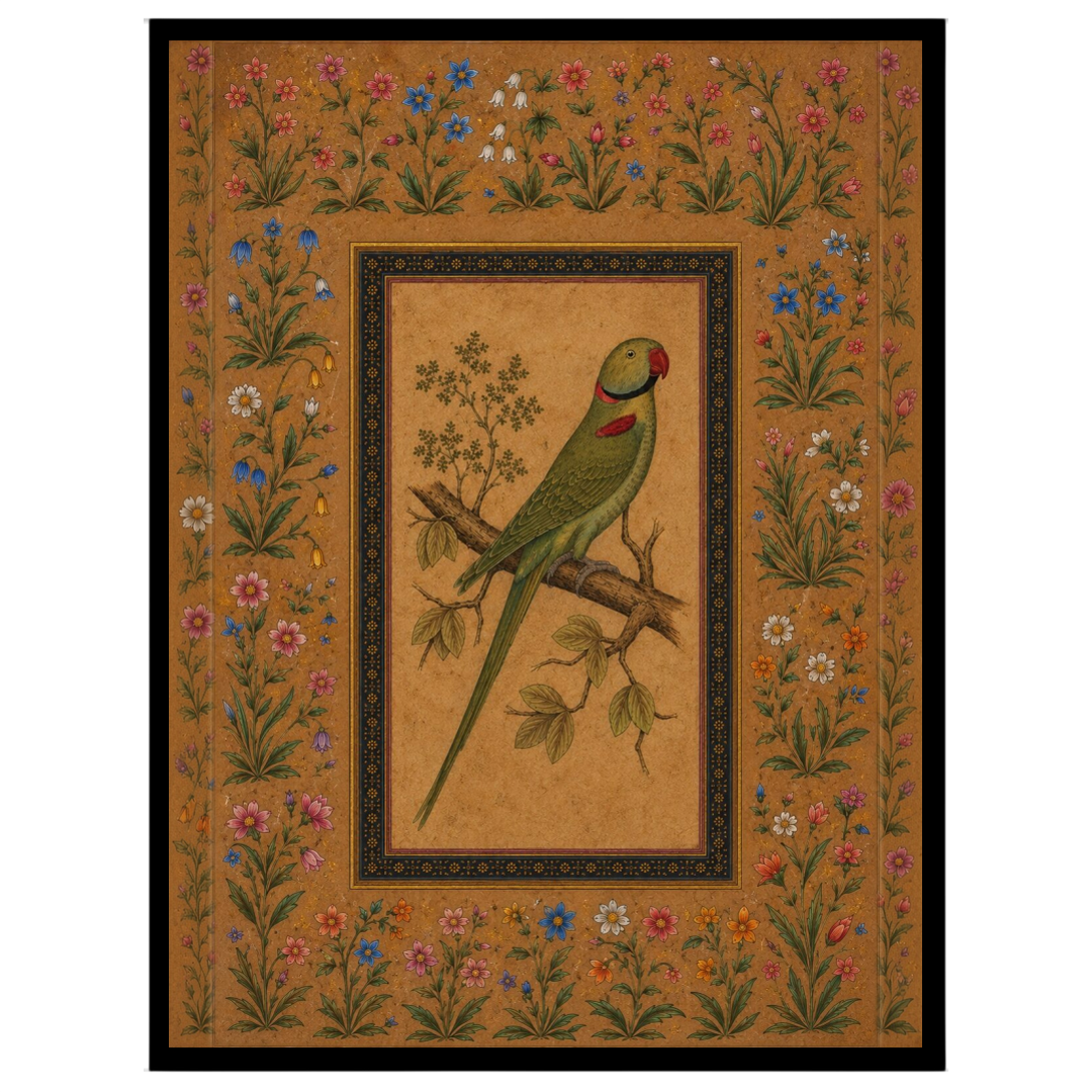 Experience the timeless beauty of Indian miniature art with this exquisite print depicting a for area