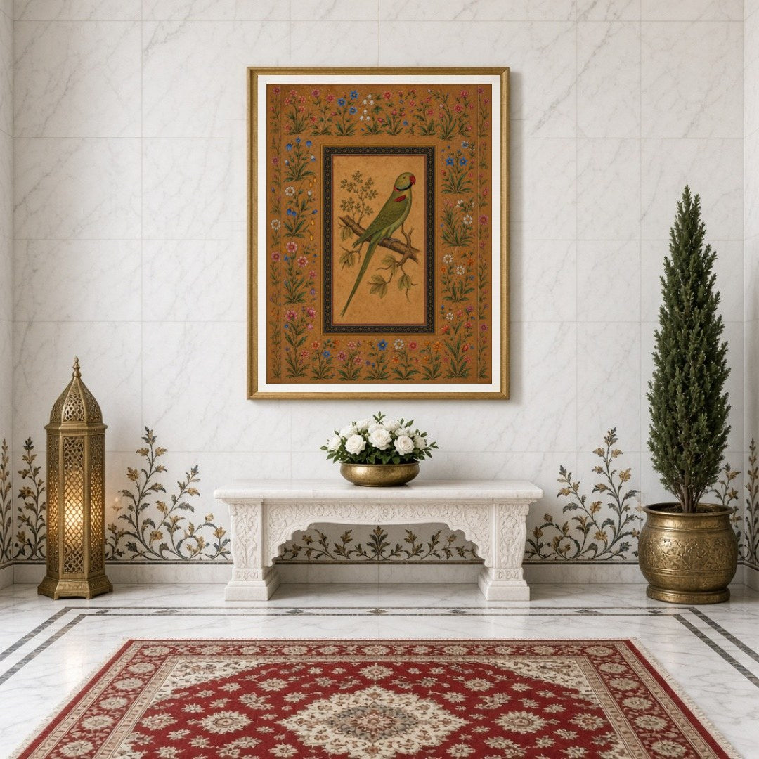 Experience the timeless beauty of Indian miniature art with this exquisite print depicting a for Entrance