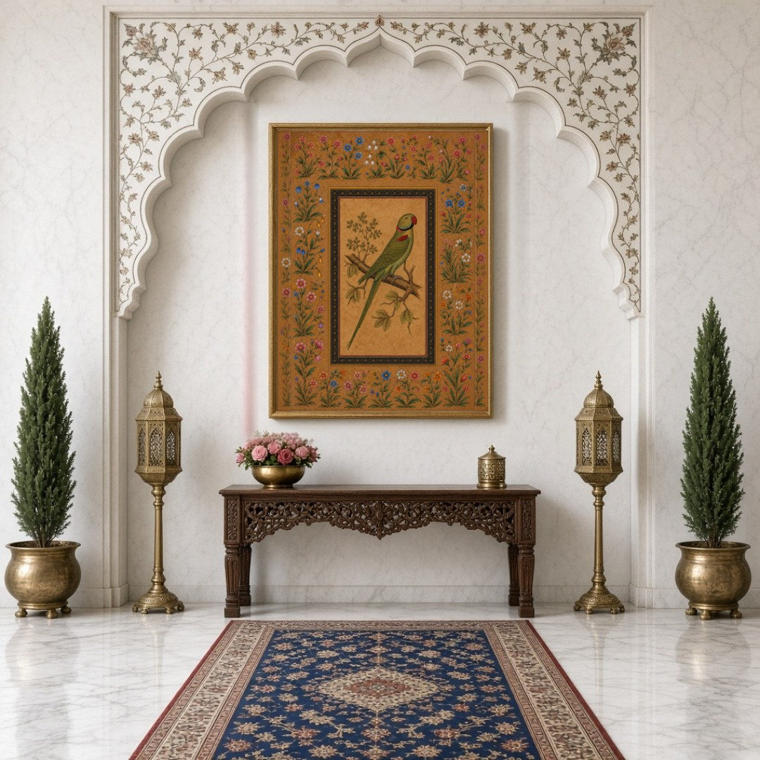 Experience the timeless beauty of Indian miniature art with this exquisite print depicting a for Hallway