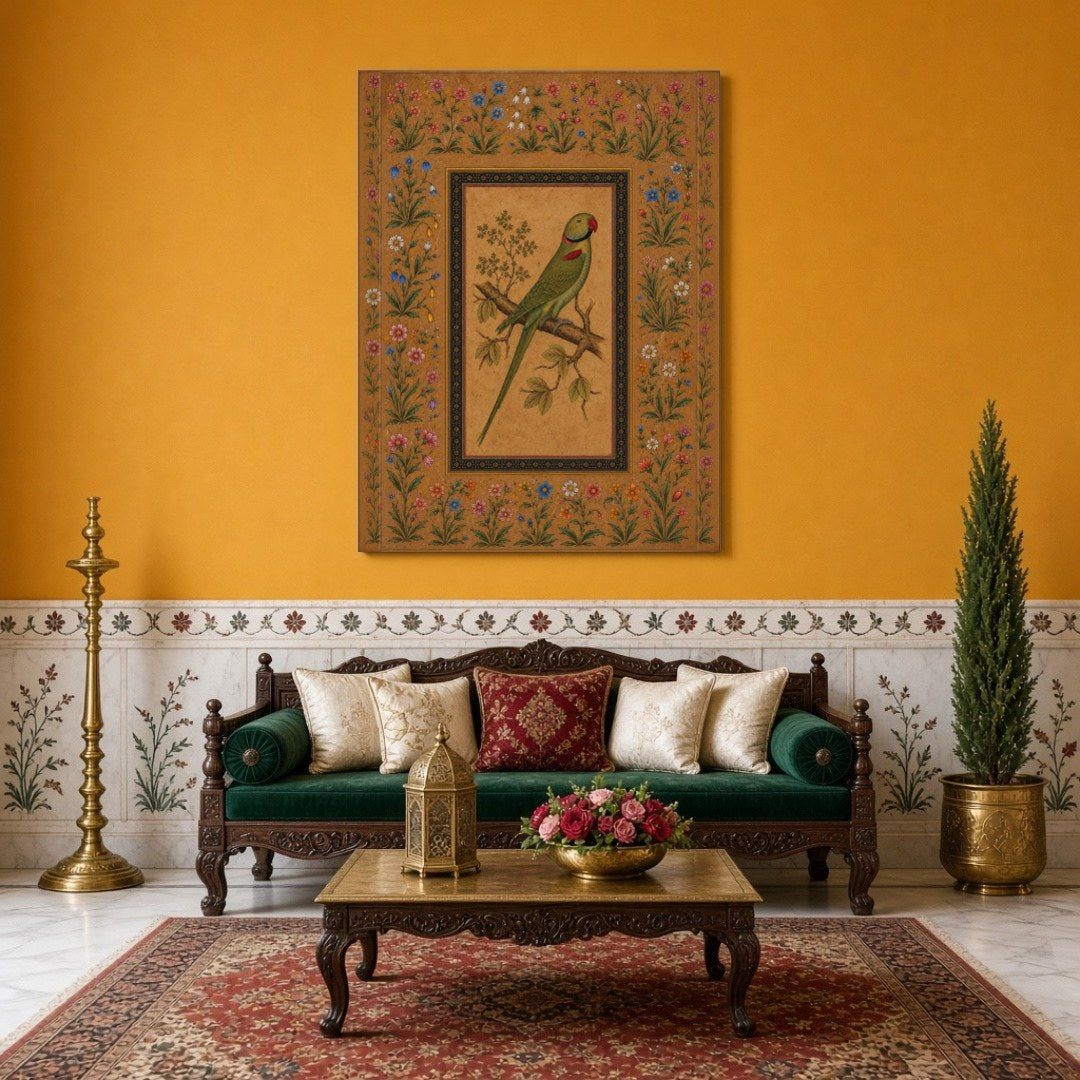 Experience the timeless beauty of Indian miniature art with this exquisite print depicting a for Sitting Area