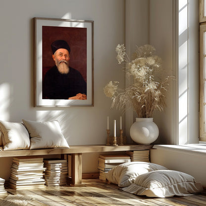 This captivating portrait features a dignified figure exuding a timeless presence. The rich, earthy for abode