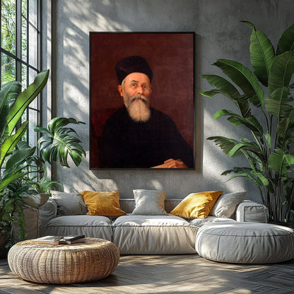 This captivating portrait features a dignified figure exuding a timeless presence. The rich, earthy for Balcony