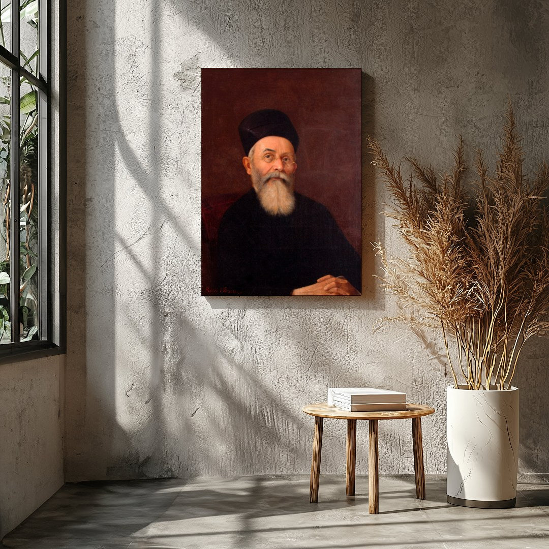 This captivating portrait features a dignified figure exuding a timeless presence. The rich, earthy for Entrance