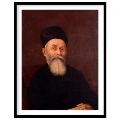 This captivating portrait features a dignified figure exuding a timeless presence. The rich, earthy for home