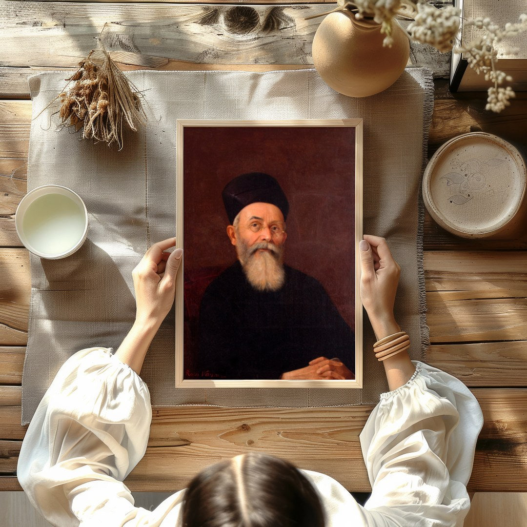 This captivating portrait features a dignified figure exuding a timeless presence. The rich, earthy for Kitchen