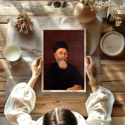 This captivating portrait features a dignified figure exuding a timeless presence. The rich, earthy for Kitchen