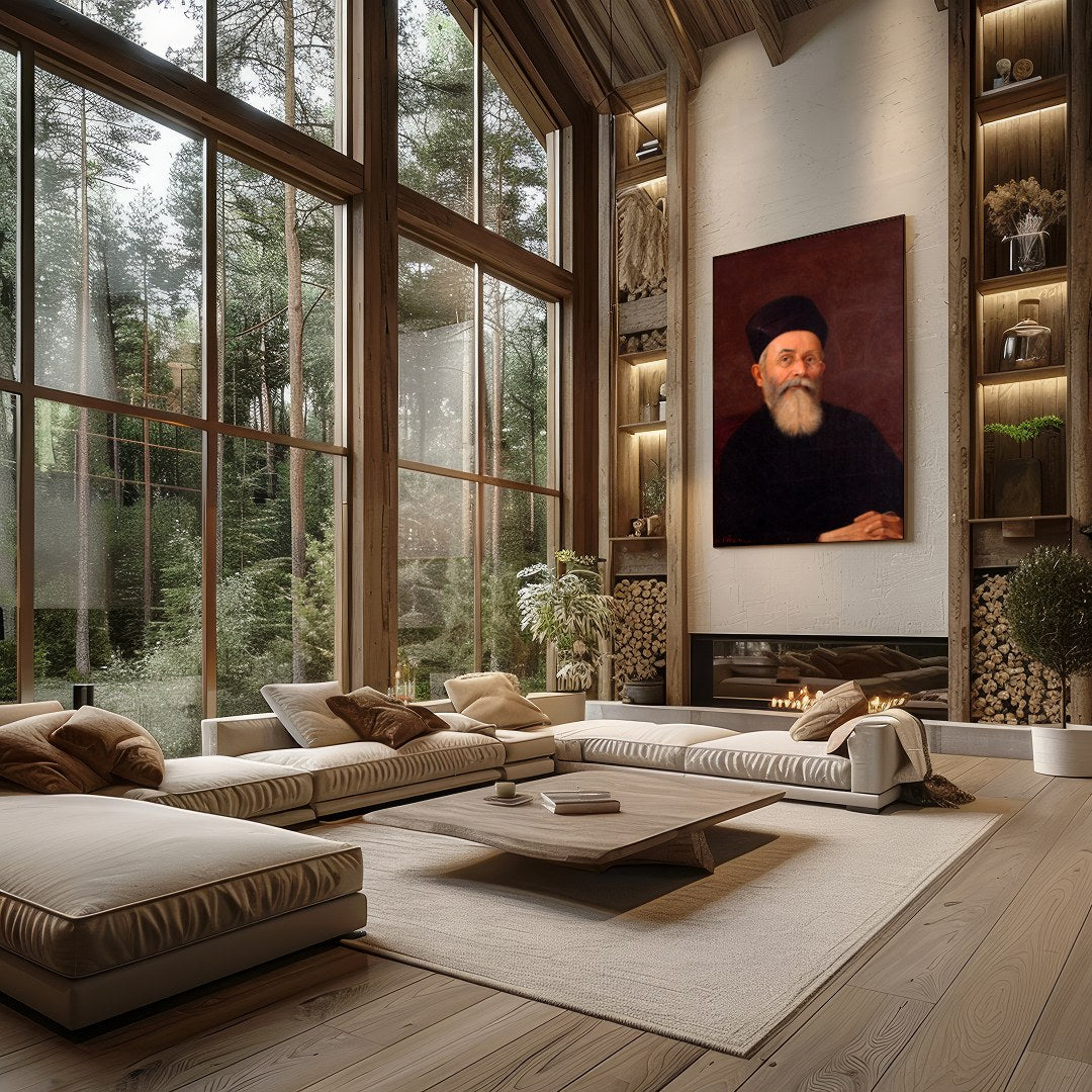 This captivating portrait features a dignified figure exuding a timeless presence. The rich, earthy for Living Room