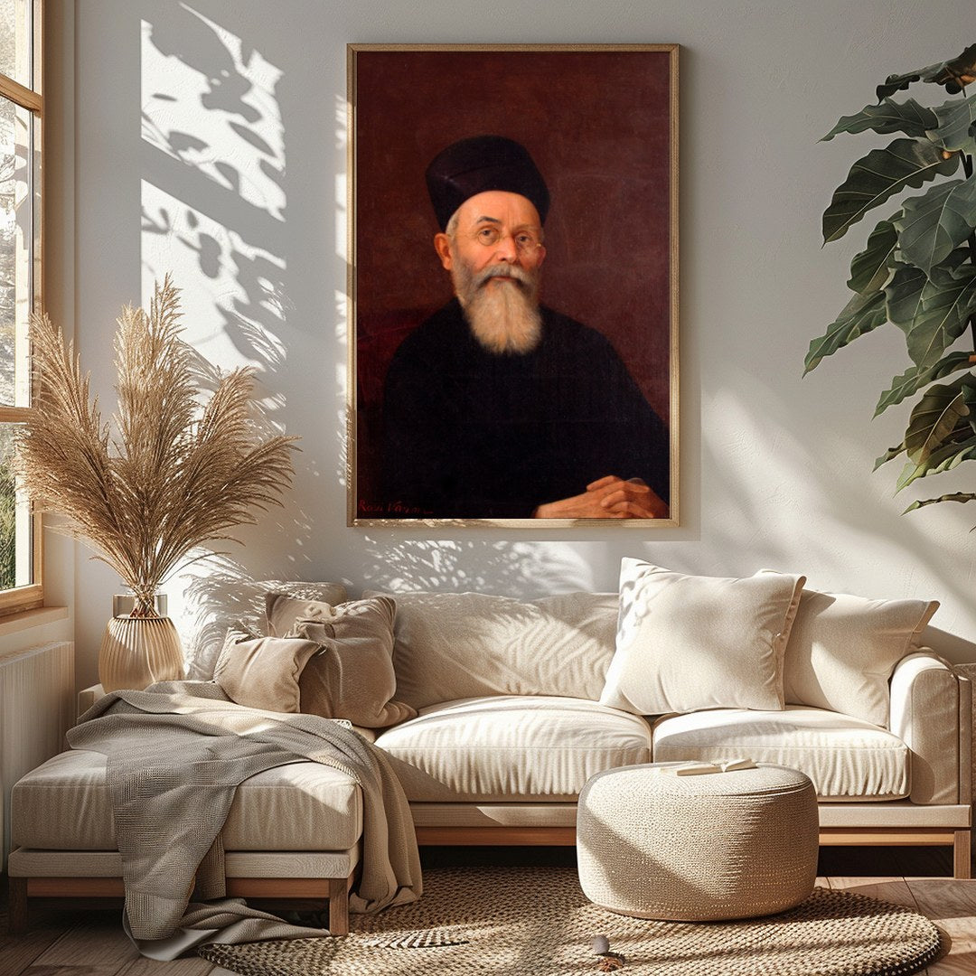 This captivating portrait features a dignified figure exuding a timeless presence. The rich, earthy for Sitting Area