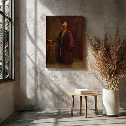 This exquisite portrait captures the regal presence of a nobleman, dressed in an opulent burgundy for Entrance