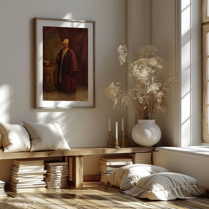 This exquisite portrait captures the regal presence of a nobleman, dressed in an opulent burgundy for lovely-house