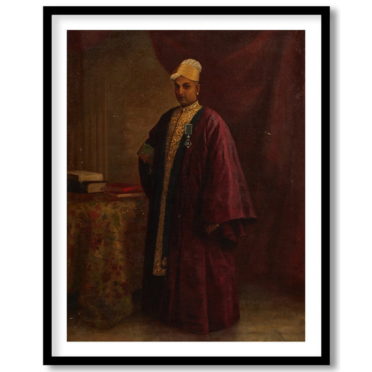 This exquisite portrait captures the regal presence of a nobleman, dressed in an opulent burgundy for place