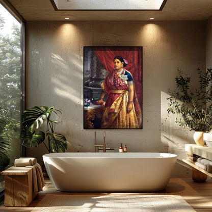 This exquisite artwork captures the elegance and poise of a noblewoman in traditional attire, for Bathroom