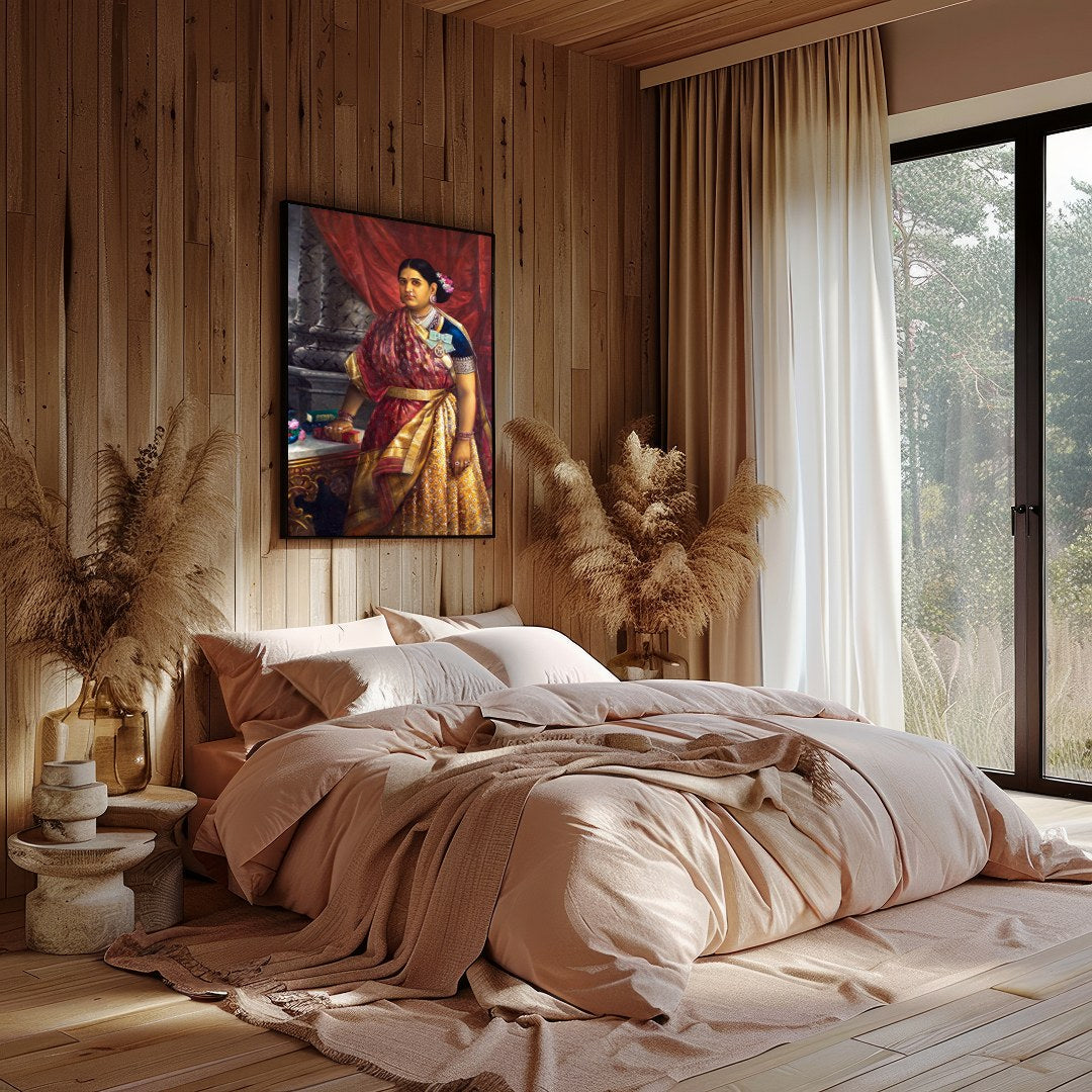 This exquisite artwork captures the elegance and poise of a noblewoman in traditional attire, for Bedroom