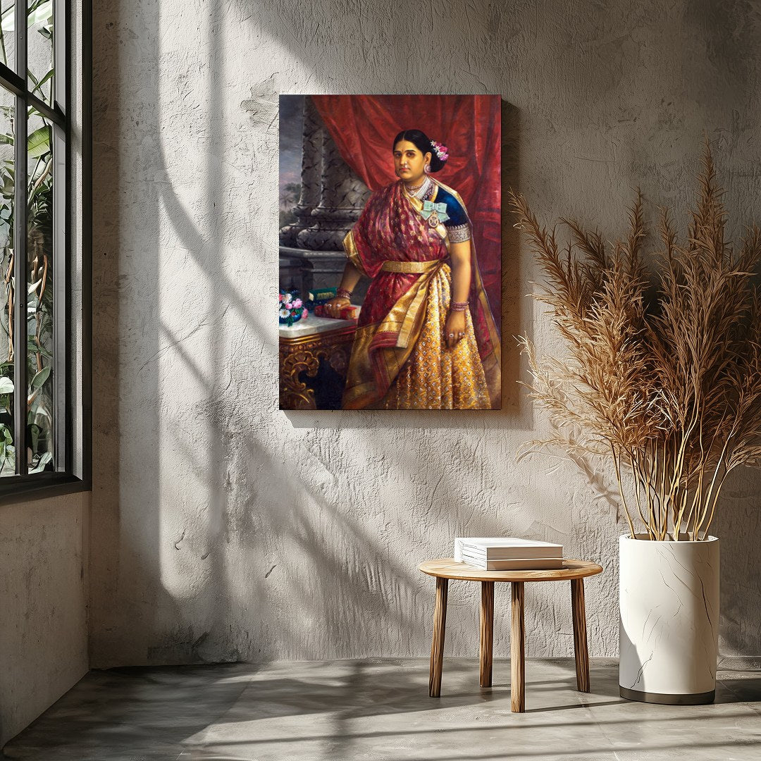 This exquisite artwork captures the elegance and poise of a noblewoman in traditional attire, for Entrance