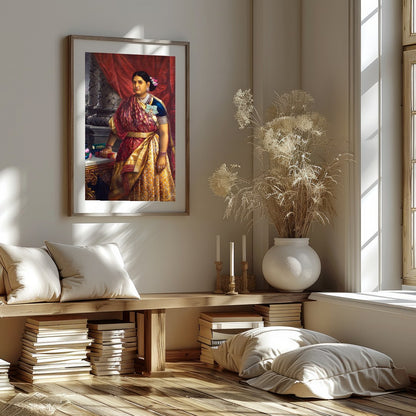 This exquisite artwork captures the elegance and poise of a noblewoman in traditional attire, for haven