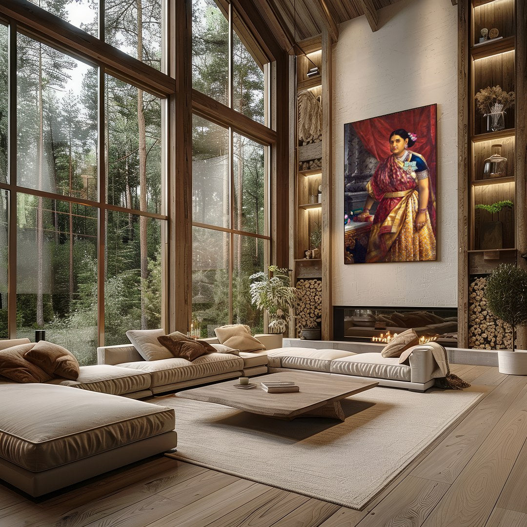 This exquisite artwork captures the elegance and poise of a noblewoman in traditional attire, for Living Room