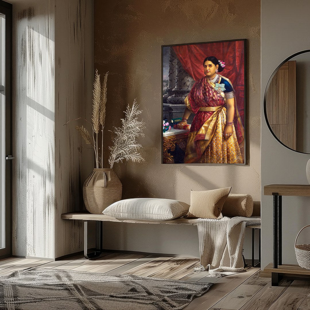 This exquisite artwork captures the elegance and poise of a noblewoman in traditional attire, for loft