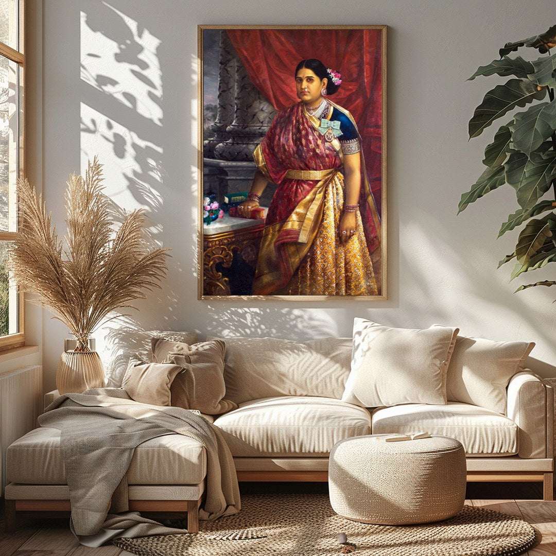 This exquisite artwork captures the elegance and poise of a noblewoman in traditional attire, for Sitting Area