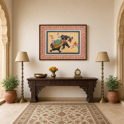 Embrace the grandeur of Indo-Mughal artistry with this captivating artwork depicting a majestic for Hallway