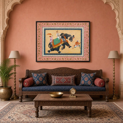 Embrace the grandeur of Indo-Mughal artistry with this captivating artwork depicting a majestic for Living Room
