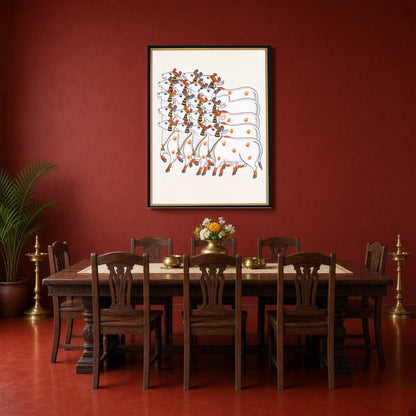 Immerse yourself in the serene elegance of Pichwai tradition with this exquisite depiction of for Dining