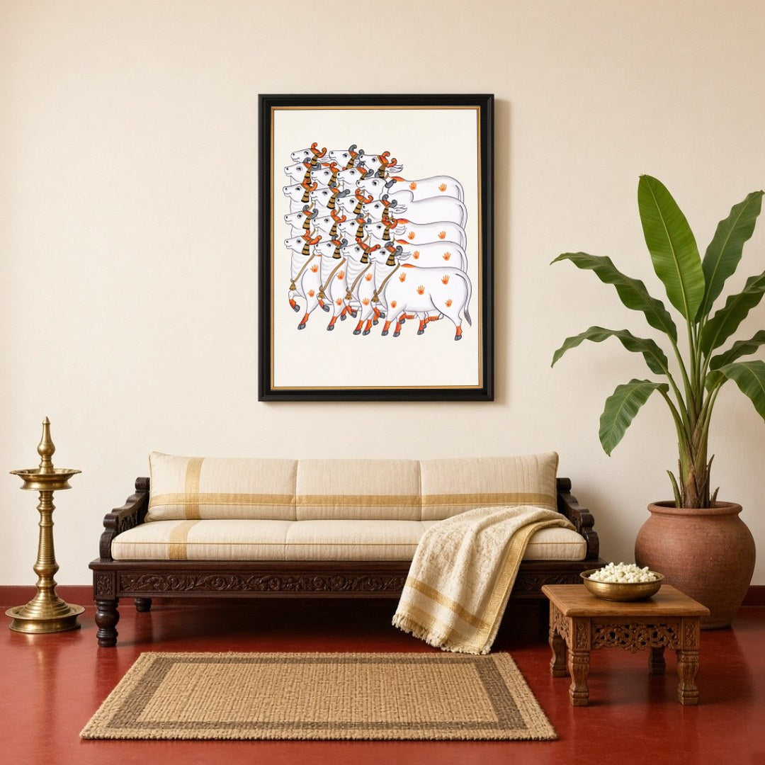 Immerse yourself in the serene elegance of Pichwai tradition with this exquisite depiction of for Living Room