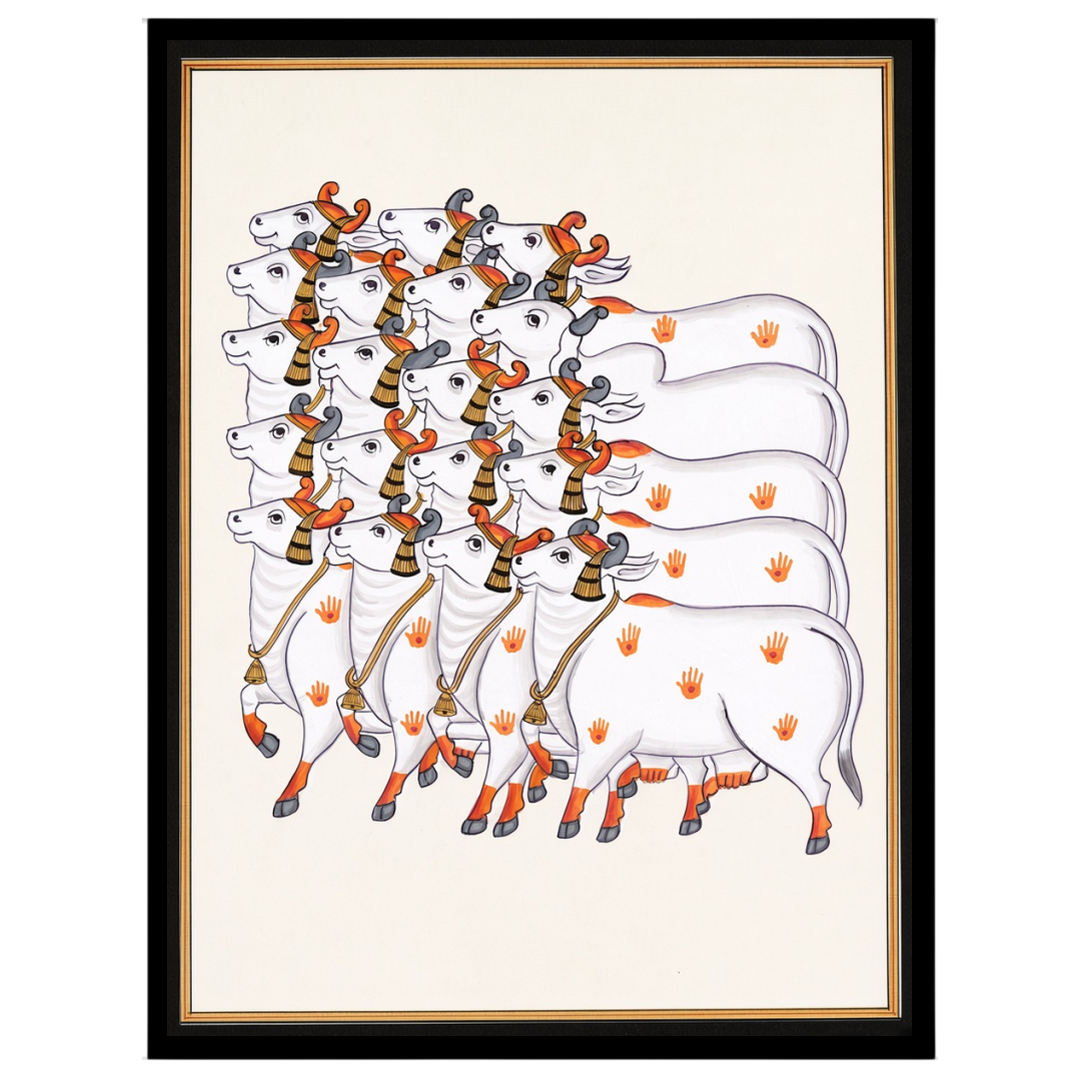 Immerse yourself in the serene elegance of Pichwai tradition with this exquisite depiction of for nook