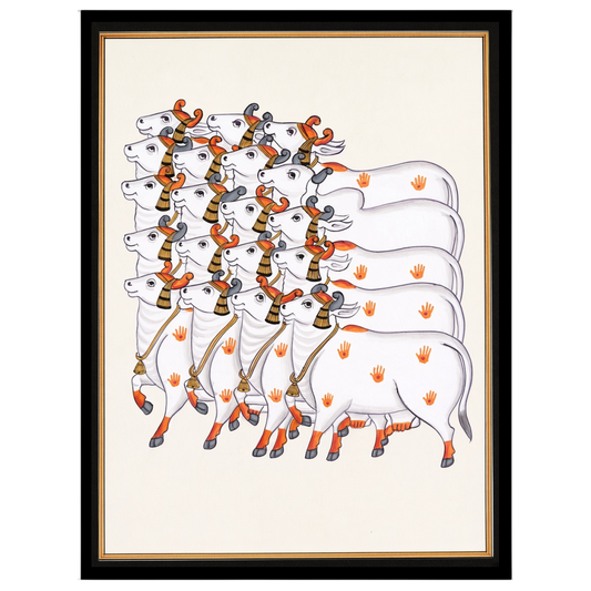 Immerse yourself in the serene elegance of Pichwai tradition with this exquisite depiction of for nook