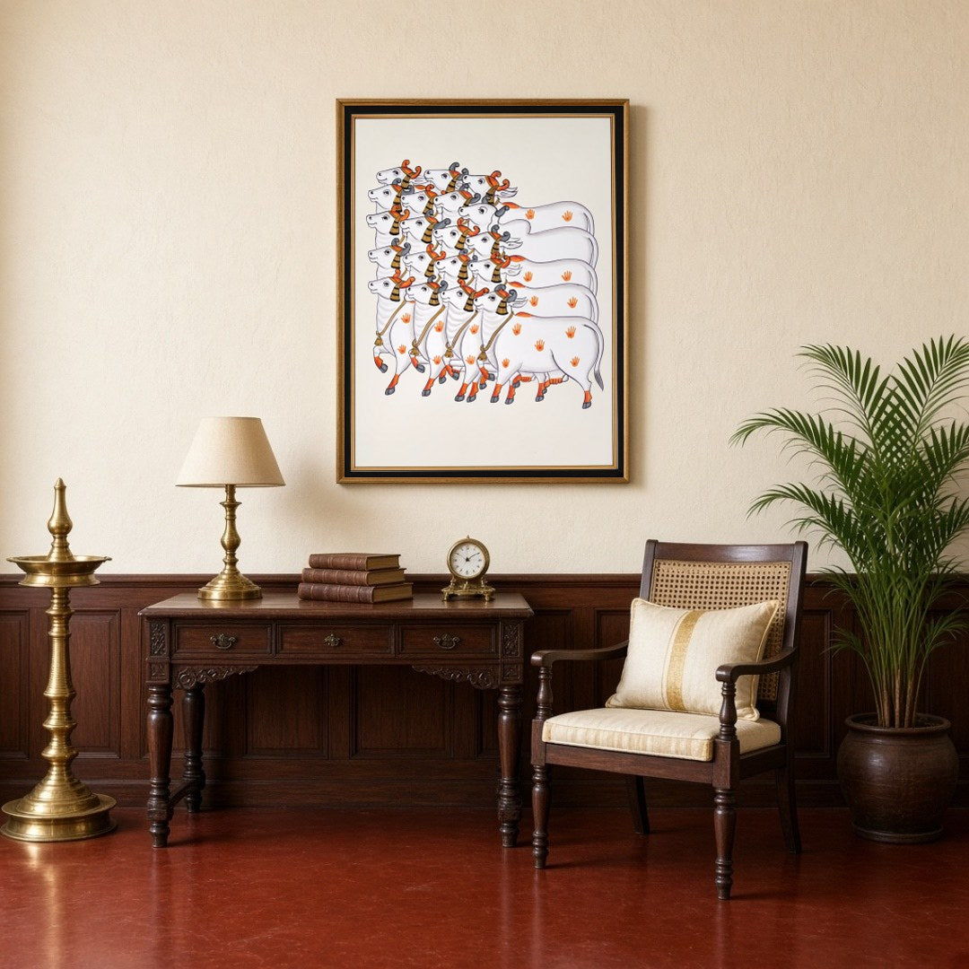 Immerse yourself in the serene elegance of Pichwai tradition with this exquisite depiction of for Study