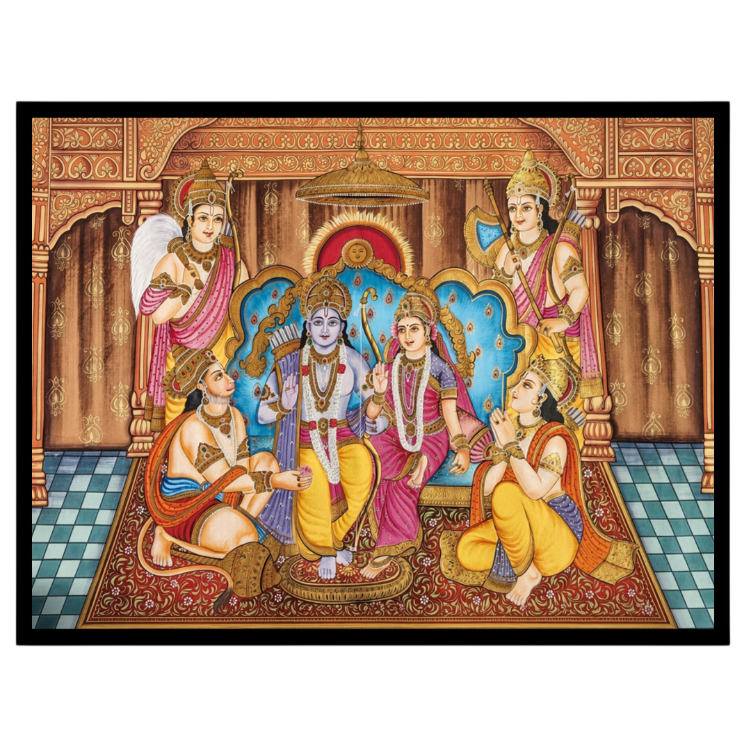 Celebrate the divine coronation of Lord Ram in this stunning Indian Miniature artwork. The vibrant for home